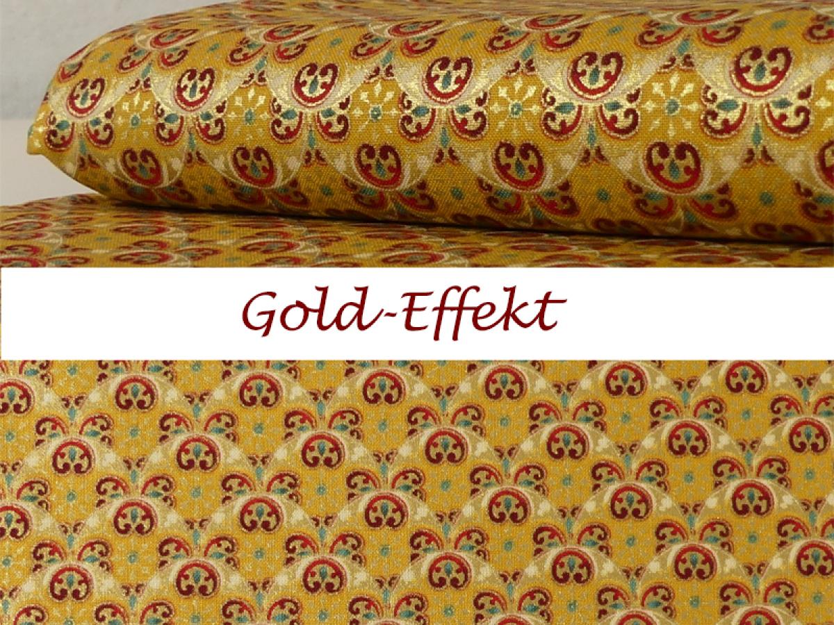 Patchwork Stoff Peaceful Holiday goldgelb mit goldenen Effekten